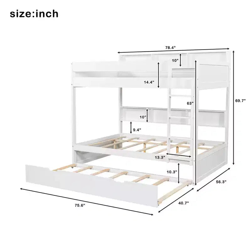 Full over Full Bunk Bed & Bed Frame with Trundle & Built-in Storage