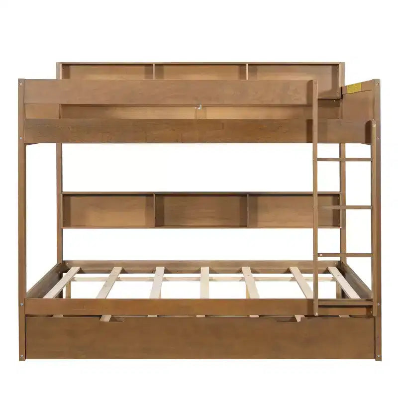 Full over Full Bunk Bed & Bed Frame with Trundle & Built-in Storage