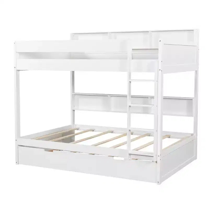 Full over Full Bunk Bed & Bed Frame with Trundle & Built-in Storage
