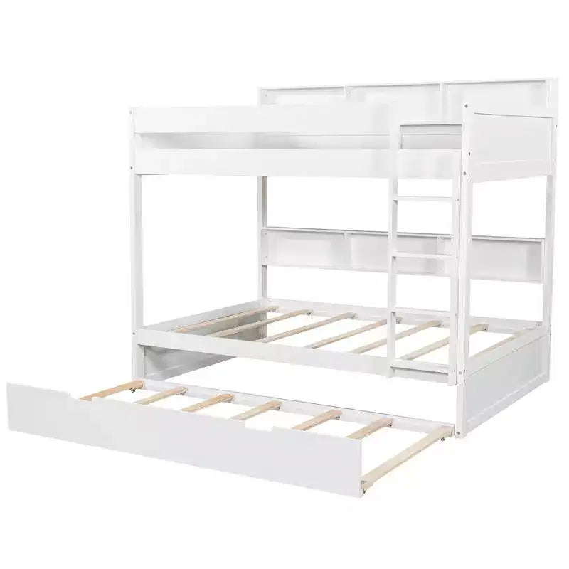 Full over Full Bunk Bed & Bed Frame with Trundle & Built-in Storage
