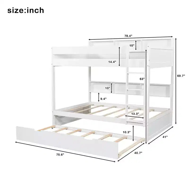 Full over Full Bunk Bed & Bed Frame with Trundle & Built-in Storage