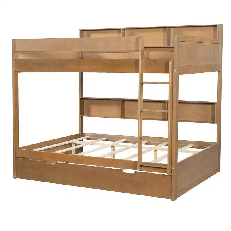 Full over Full Bunk Bed & Bed Frame with Trundle & Built-in Storage