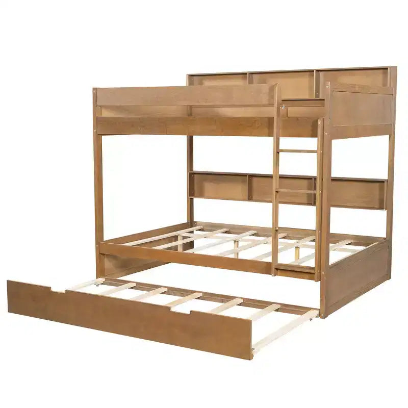 Full over Full Bunk Bed & Bed Frame with Trundle & Built-in Storage