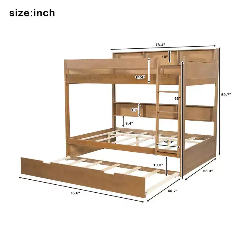 Full over Full Bunk Bed & Bed Frame with Trundle & Built-in Storage