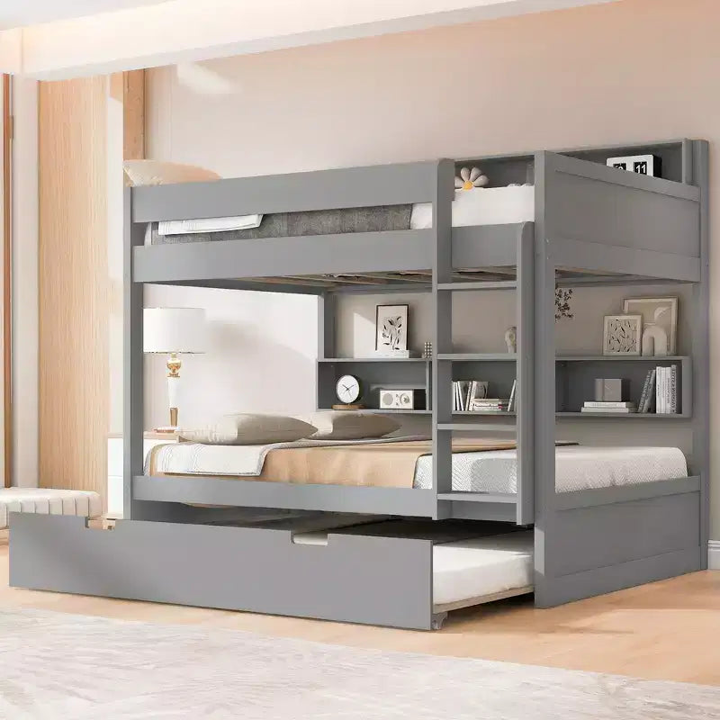Full over Full Bunk Bed & Bed Frame with Trundle & Built-in Storage