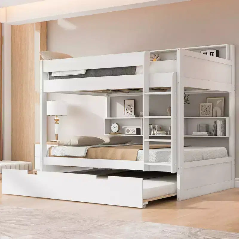 Full over Full Bunk Bed & Bed Frame with Trundle & Built-in Storage