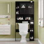 Mobiletto da bagno regolabile sopra il WC, con porta in vetro e porte scorrevoli stile fienile, con kit anti-ribaltamento per lavanderia e bagno