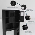 Mobiletto da bagno regolabile sopra il WC, con porta in vetro e porte scorrevoli stile fienile, con kit anti-ribaltamento per lavanderia e bagno