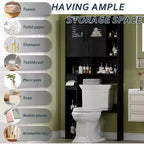 Mobiletto da bagno regolabile sopra il WC, con porta in vetro e porte scorrevoli stile fienile, con kit anti-ribaltamento per lavanderia e bagno