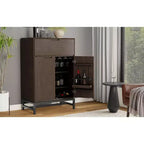 Solid Hardwood 32 Inch Wide Rectangle Modern Industrial Bar Cabinet in Walnut Brown