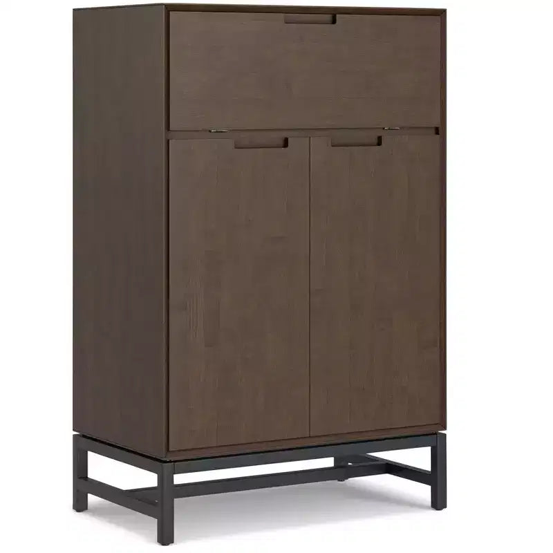 Solid Hardwood 32 Inch Wide Rectangle Modern Industrial Bar Cabinet in Walnut Brown