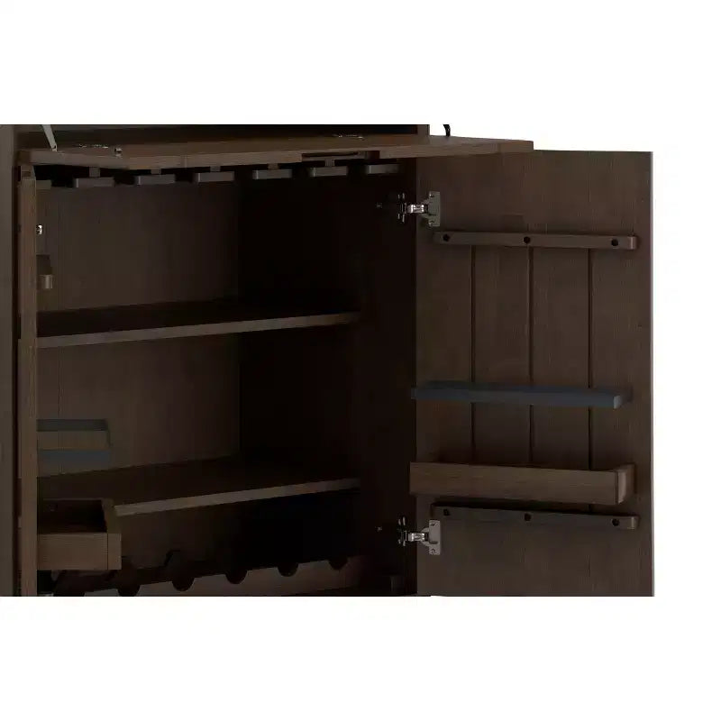 Solid Hardwood 32 Inch Wide Rectangle Modern Industrial Bar Cabinet in Walnut Brown