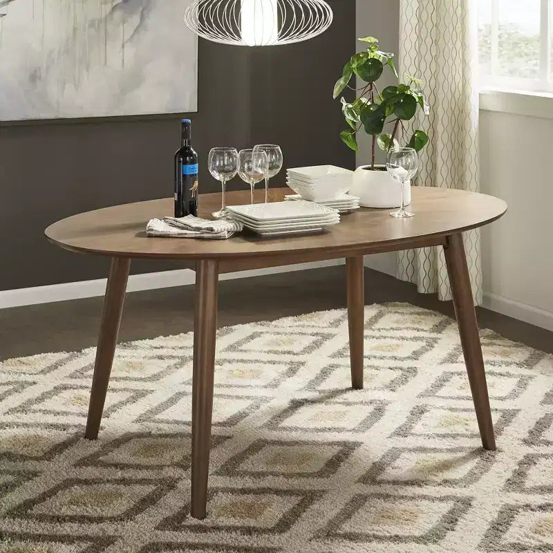 63 Mid-Century Walnut Oval Dining Table