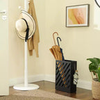 Metal Umbrella Stand, Rectangular Umbrella Holder Rack, with a Removable Drip Tray, 4 Hooks, Hollow-Out Design, for Entryway, Office, Black