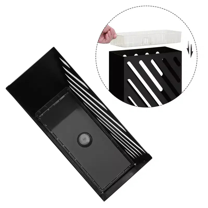 Metal Umbrella Stand, Rectangular Umbrella Holder Rack, with a Removable Drip Tray, 4 Hooks, Hollow-Out Design, for Entryway, Office, Black