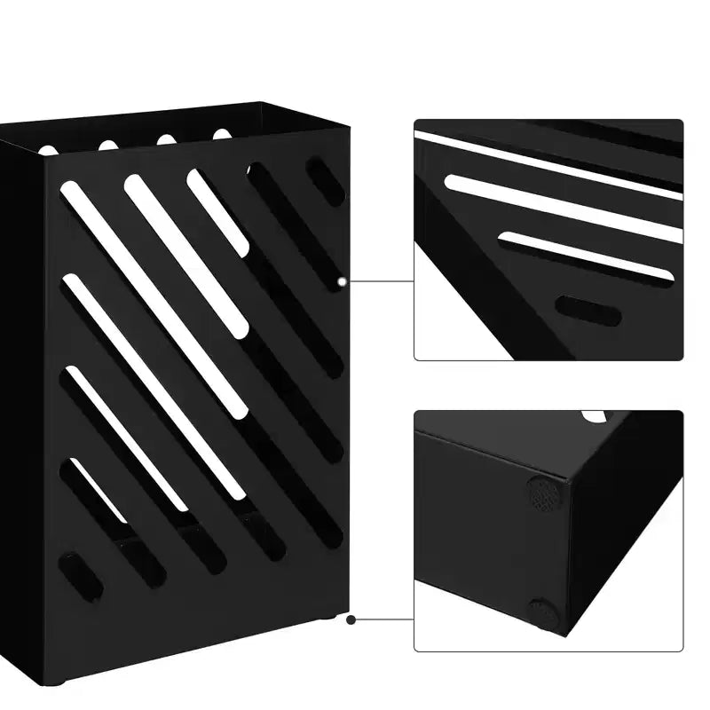 Metal Umbrella Stand, Rectangular Umbrella Holder Rack, with a Removable Drip Tray, 4 Hooks, Hollow-Out Design, for Entryway, Office, Black