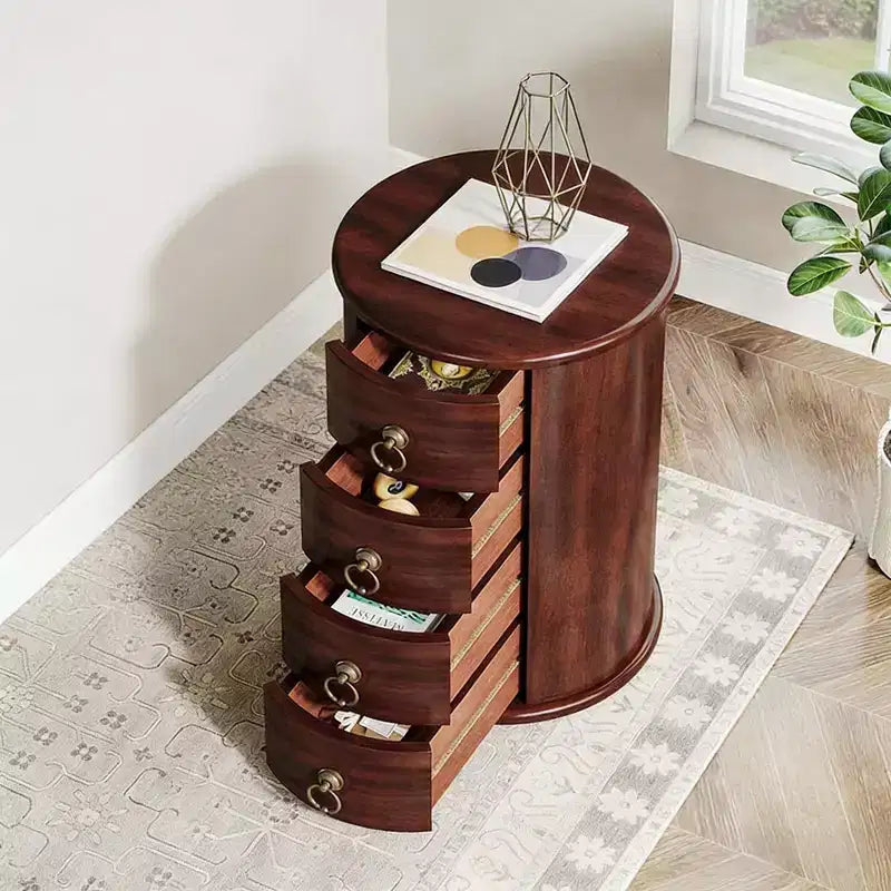 Mid-Century Modern Solid Wood Nightstand with 4 Drawers