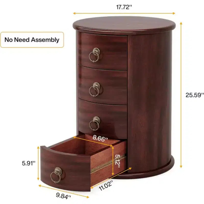Mid-Century Modern Solid Wood Nightstand with 4 Drawers