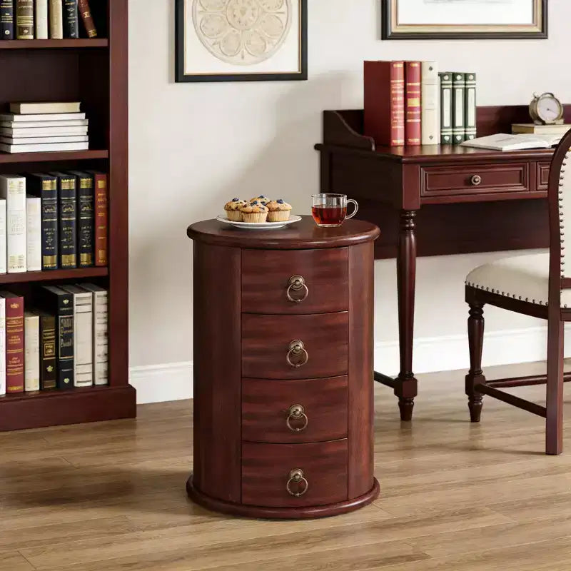 Mid-Century Modern Solid Wood Nightstand with 4 Drawers