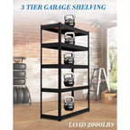 5-Tier Heavy Duty Metal Shelving Unit, Adjustable Garage Storage Rack 2000 lbs Capacity for Garage Warehouse Basement