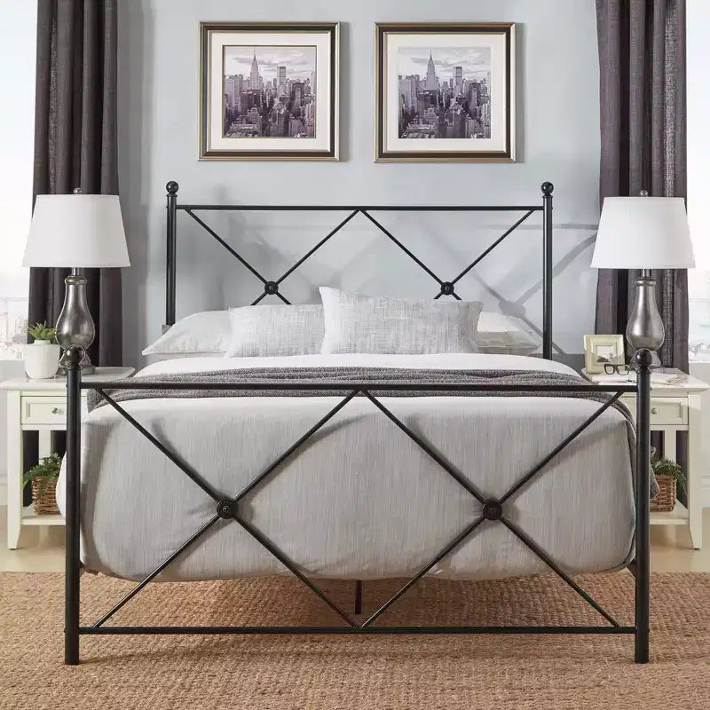 Double X Black Metal Queen Bed