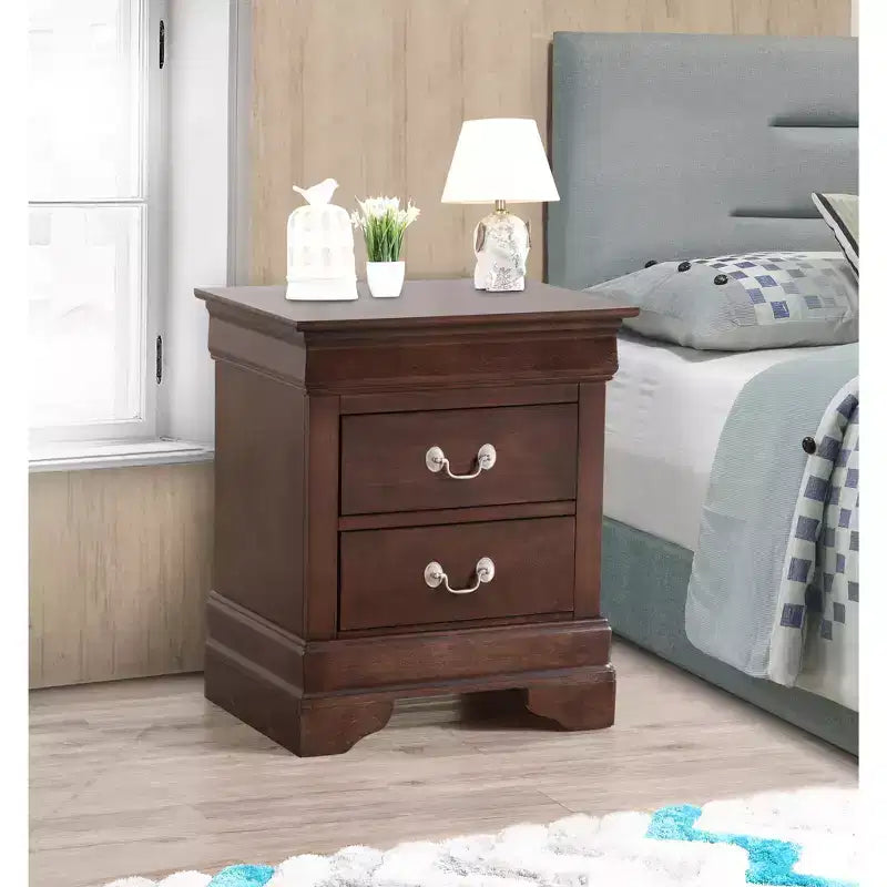 Rectangle Cherry Wood Nightstand For Living Room and Bedroom