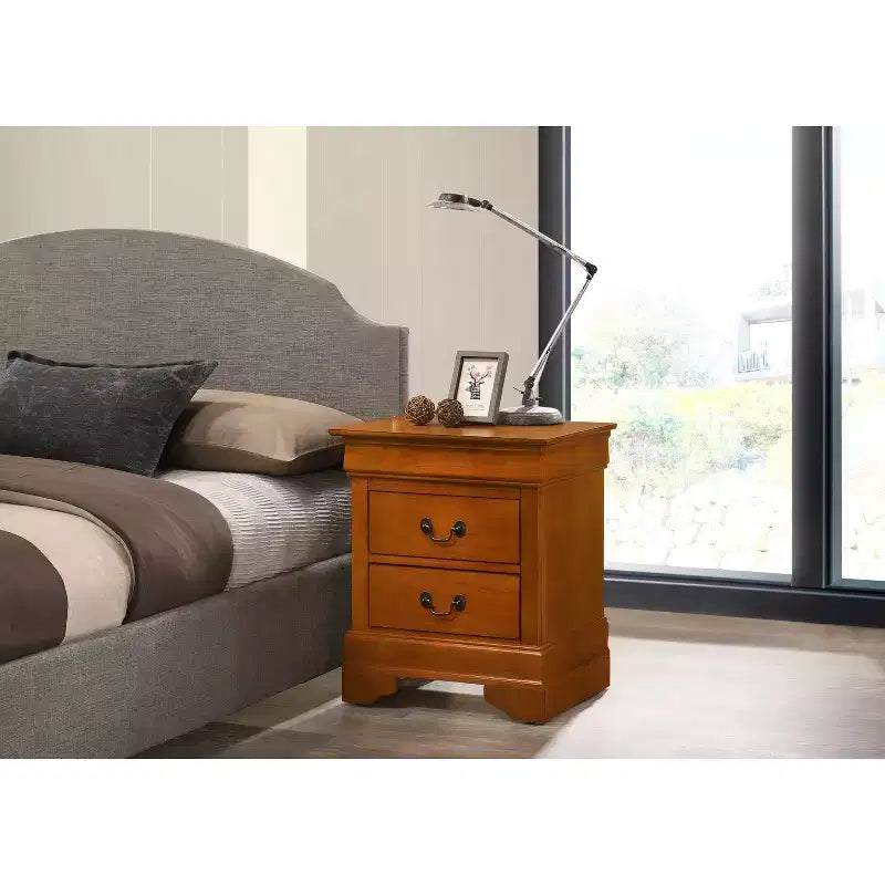 Rectangle Cherry Wood Nightstand For Living Room and Bedroom