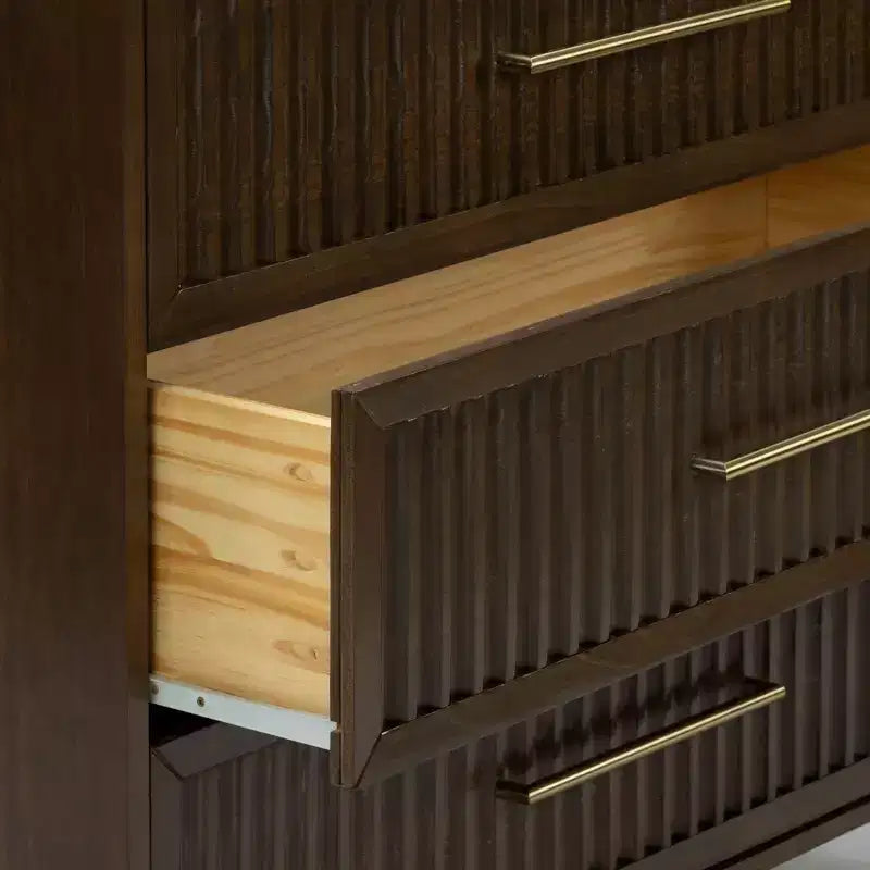 Fluted 3 Drawer Dresser with Brass Handle