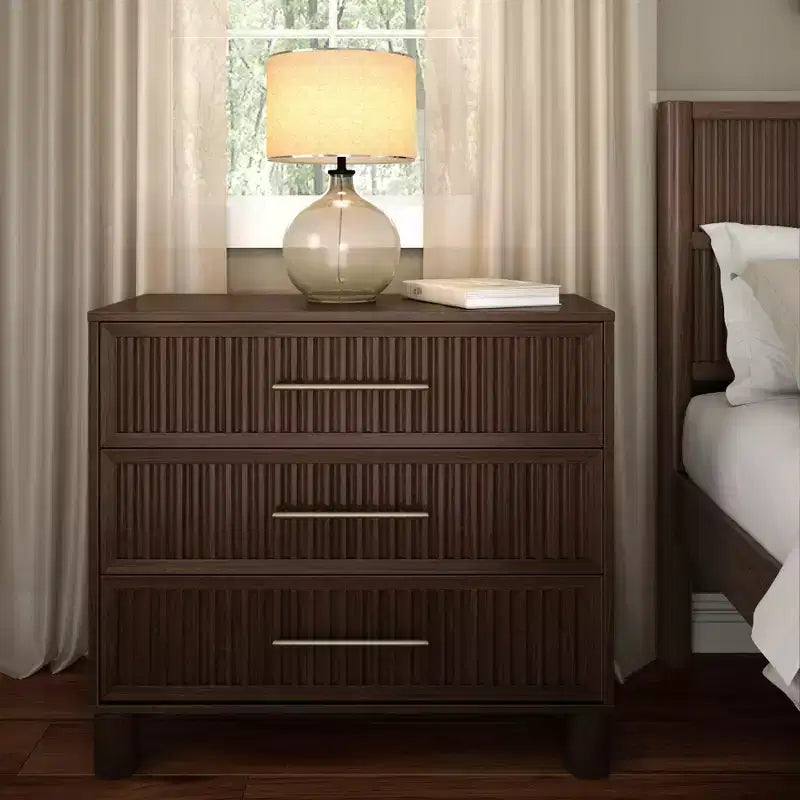 Fluted 3 Drawer Dresser with Brass Handle