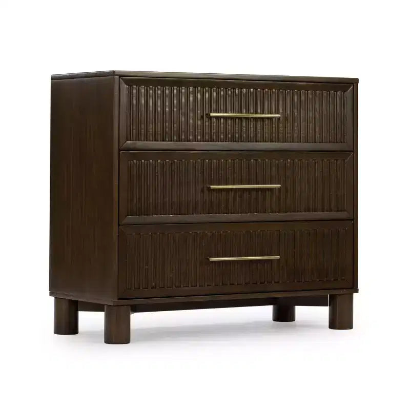 Fluted 3 Drawer Dresser with Brass Handle