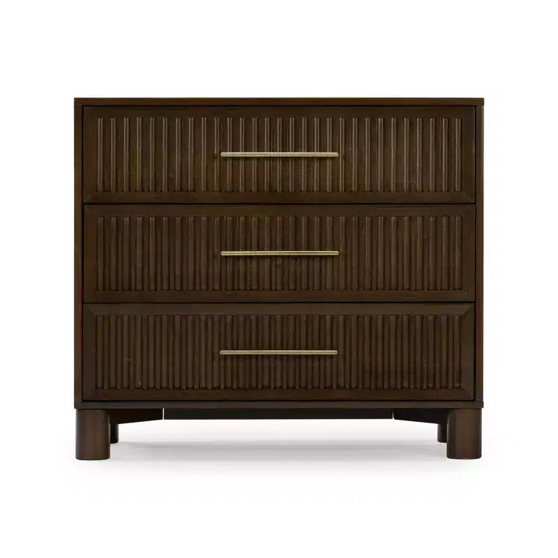 Fluted 3 Drawer Dresser with Brass Handle