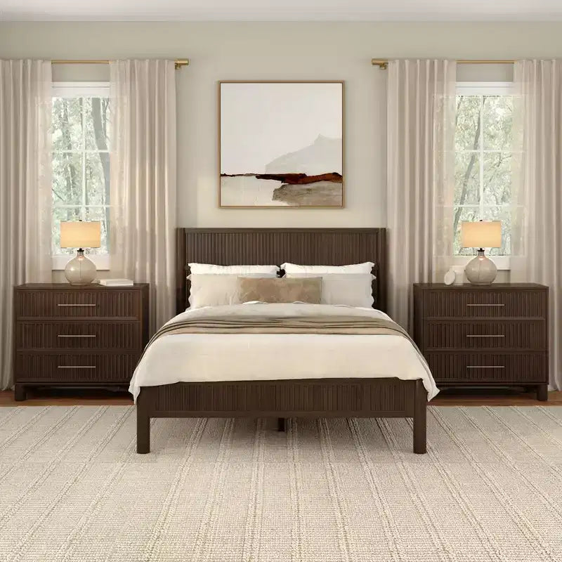 Fluted 3 Drawer Dresser with Brass Handle
