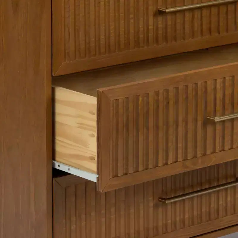 Fluted 3 Drawer Dresser with Brass Handle