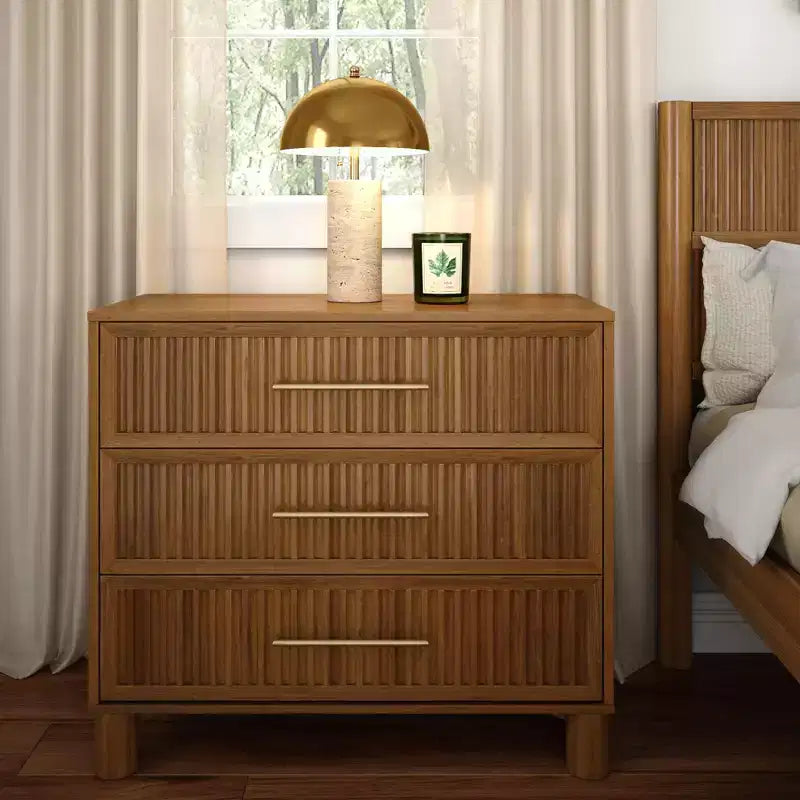 Fluted 3 Drawer Dresser with Brass Handle
