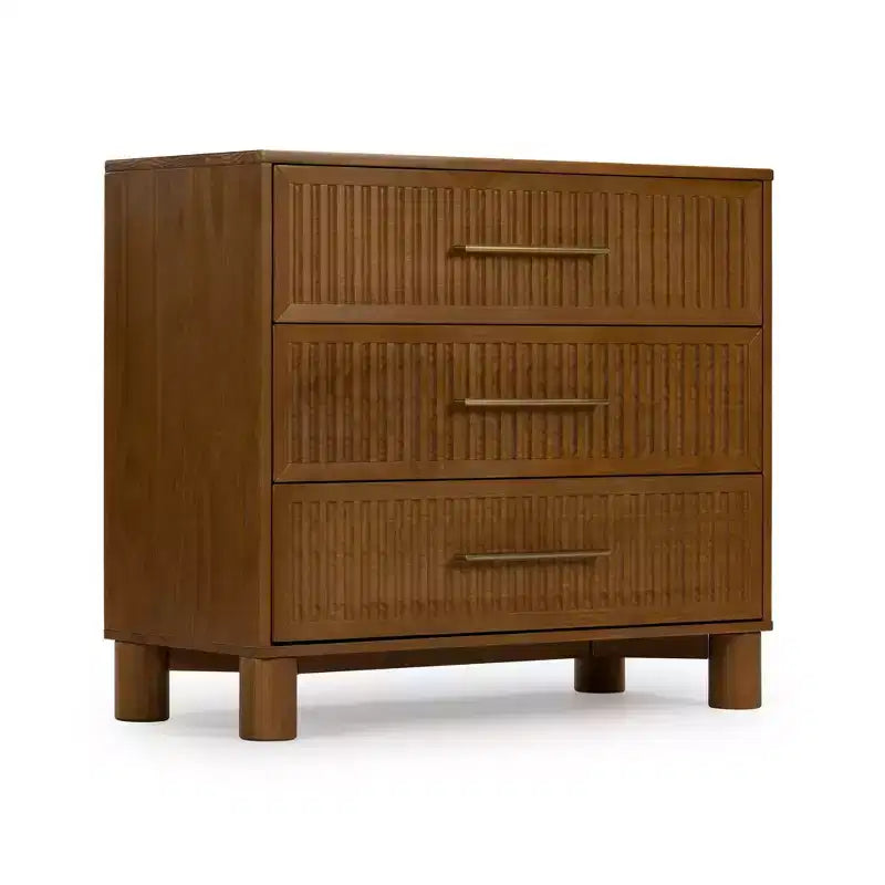 Fluted 3 Drawer Dresser with Brass Handle