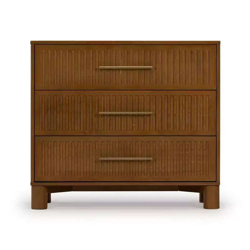 Fluted 3 Drawer Dresser with Brass Handle