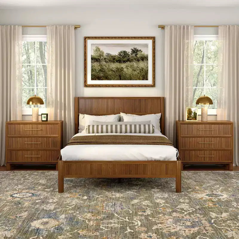 Fluted 3 Drawer Dresser with Brass Handle