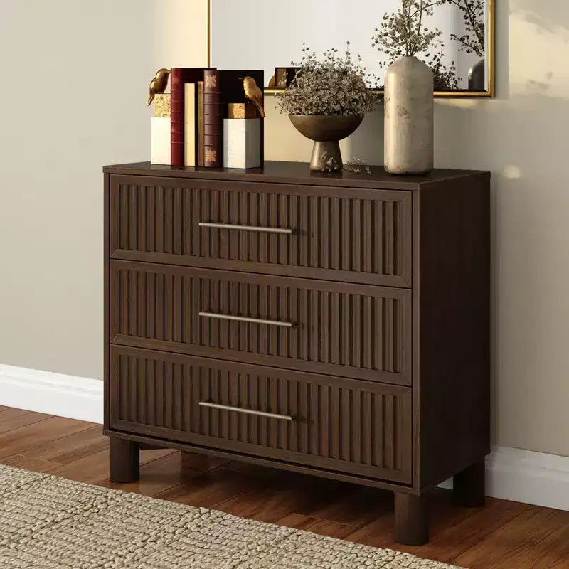 Fluted 3 Drawer Dresser with Brass Handle