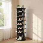 7 Tiers Rotating Shoe Rack Tower, 360 Spinning Shoe Rack, Revolving Storage Round Carousel Display, Freestanding Lazy Susan Organizer Display, Black