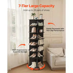 7 Tiers Rotating Shoe Rack Tower, 360 Spinning Shoe Rack, Revolving Storage Round Carousel Display, Freestanding Lazy Susan Organizer Display, Black
