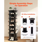 7 Tiers Rotating Shoe Rack Tower, 360 Spinning Shoe Rack, Revolving Storage Round Carousel Display, Freestanding Lazy Susan Organizer Display, Black