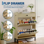 2-Door Flip Front Shoe Cabinet with Adjustable Shelves, Hidden Entryway Storage Organizer for Hallway, Living Room  Freestanding Wooden Shoe Rack