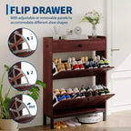 2-Door Flip Front Shoe Cabinet with Adjustable Shelves, Hidden Entryway Storage Organizer for Hallway, Living Room  Freestanding Wooden Shoe Rack