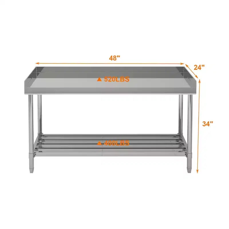 24x48 Stainless Steel Work Table with Backsplash, Heavy Duty Commercial Food Prep Table with Adjustable Undershelf
