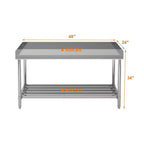 24x48 Stainless Steel Work Table with Backsplash, Heavy Duty Commercial Food Prep Table with Adjustable Undershelf
