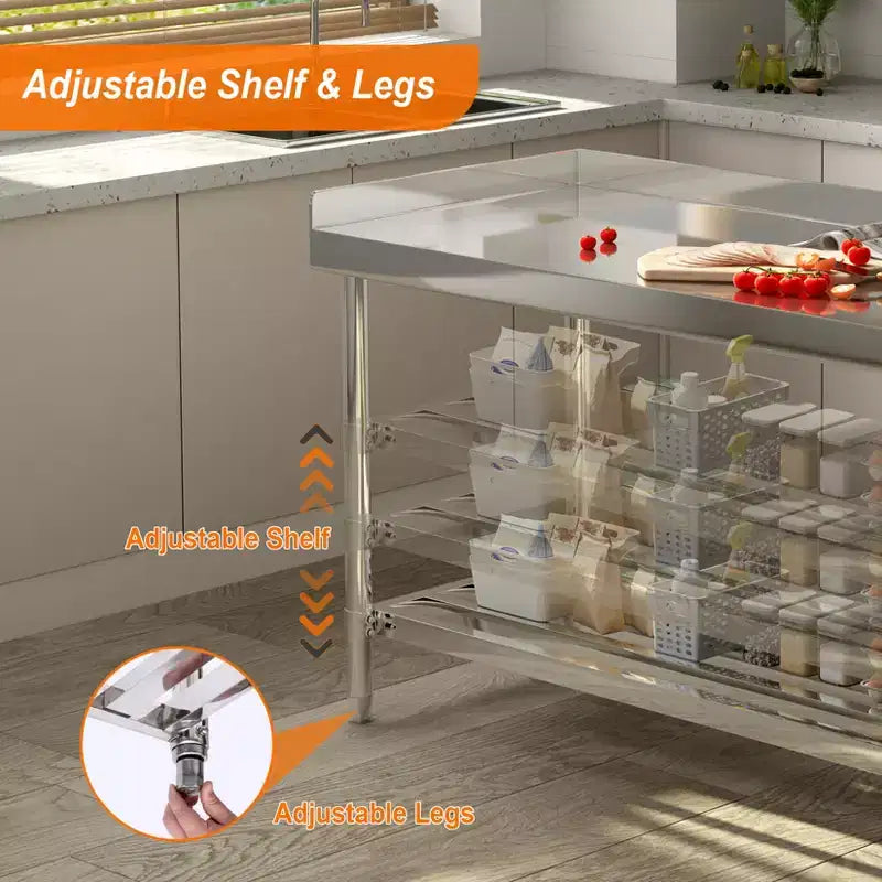 24x48 Stainless Steel Work Table with Backsplash, Heavy Duty Commercial Food Prep Table with Adjustable Undershelf