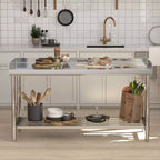 24x48 Stainless Steel Work Table with Backsplash, Heavy Duty Commercial Food Prep Table with Adjustable Undershelf