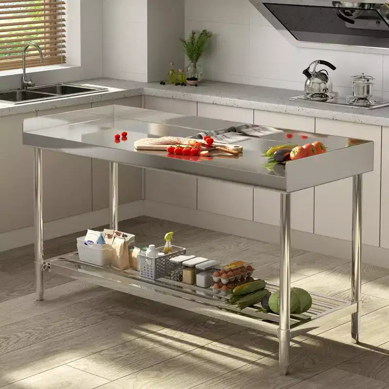 24x48 Stainless Steel Work Table with Backsplash, Heavy Duty Commercial Food Prep Table with Adjustable Undershelf