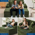 Oversized Chaise Lounge Chair Indoor, Corduroy Lounge Sofa, Cup Holders & Throw Pillows, for Home, Bedroom, Office