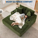 Oversized Chaise Lounge Chair Indoor, Corduroy Lounge Sofa, Cup Holders & Throw Pillows, for Home, Bedroom, Office